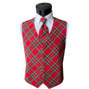 Holiday Red Real Tartan Plaid Tuxedo Vest and Neck Tie Set